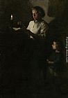 Theodule Augustine Ribot Canvas Paintings - Reading by Candlelight